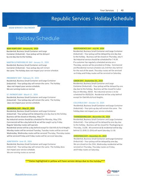 republic services holiday schedule for 2022.